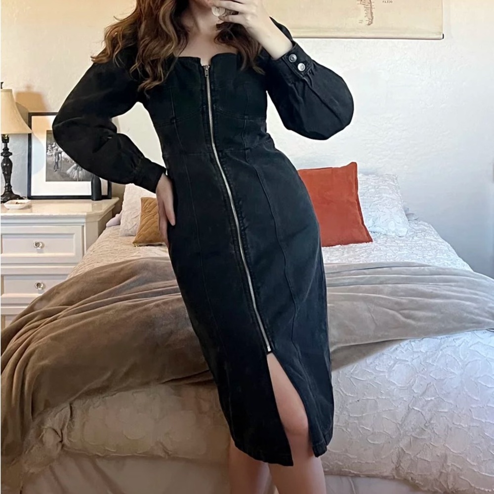 Target Black Zip-Front Midi Dress